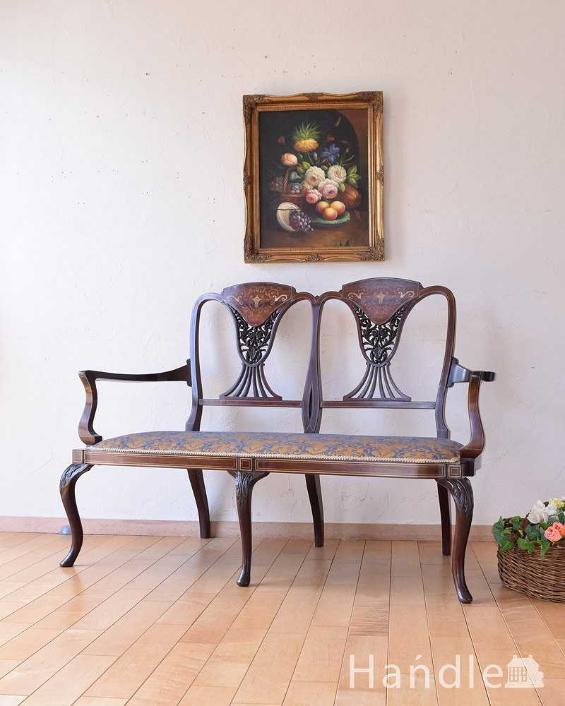 象嵌も装飾も施された究極に美しいアンティークの椅子、英国うまれのセティ (k-1475-c)