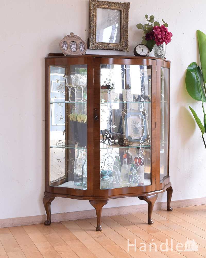 英国のクラシックなアンティーク家具、ミラーがキラキラ輝くガラスキャビネット（飾り棚） (q-1478-f)