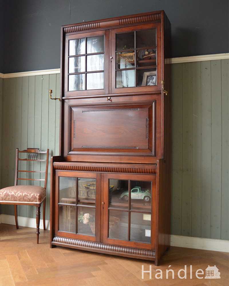 キレイなアンティーク家具、英国のビューローブックケース（本棚とデスク）  (q-1505-f)