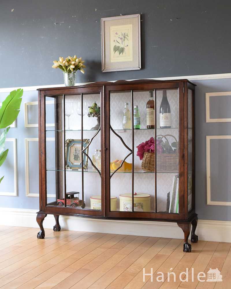 美しいガラス扉のアンティーク家具、英国ガラスキャビネット（飾り棚） (k-1932-f)