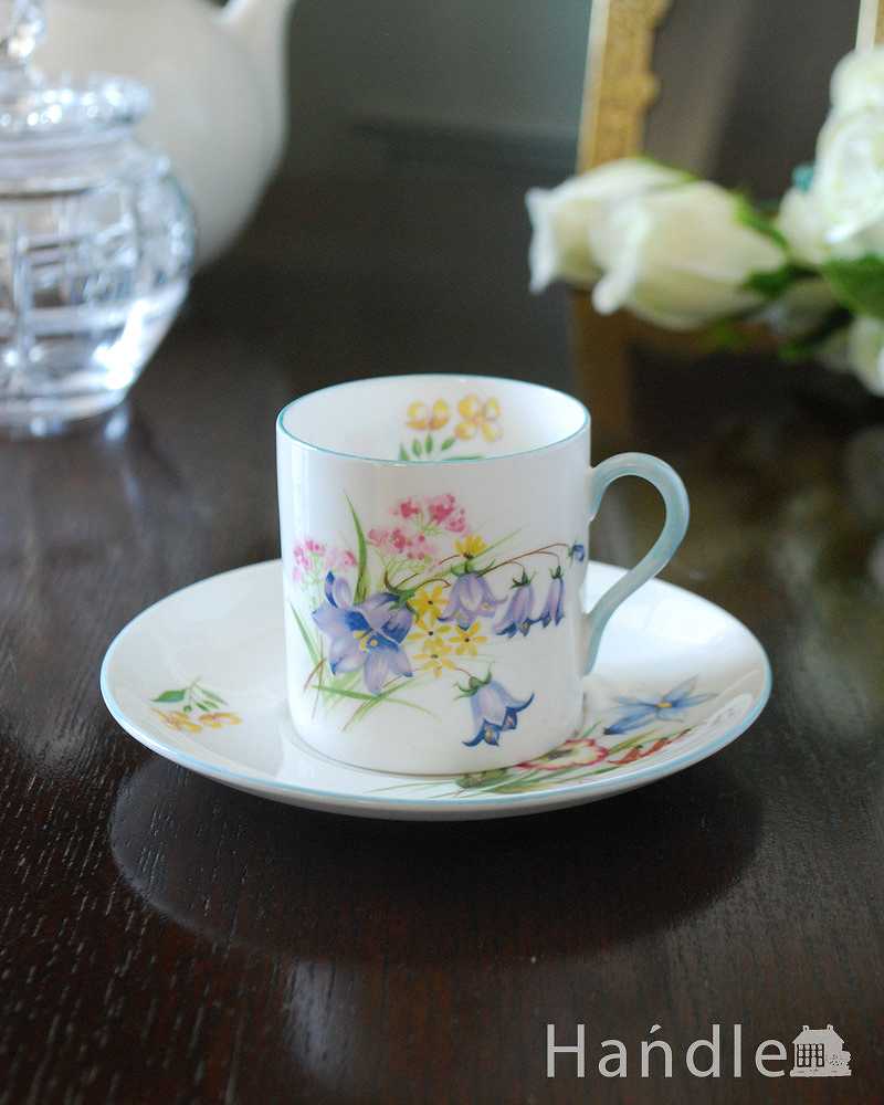 爽やかなお茶の時間を楽しむアンティーク食器、シェリー窯のカップ＆ソーサー（Wild Flowerデミタスセット） (k-3003-z)