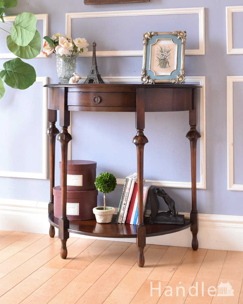 英国アンティーク家具、脚の美しいコンソールテーブル(引き出し付き) (k-2109-f)