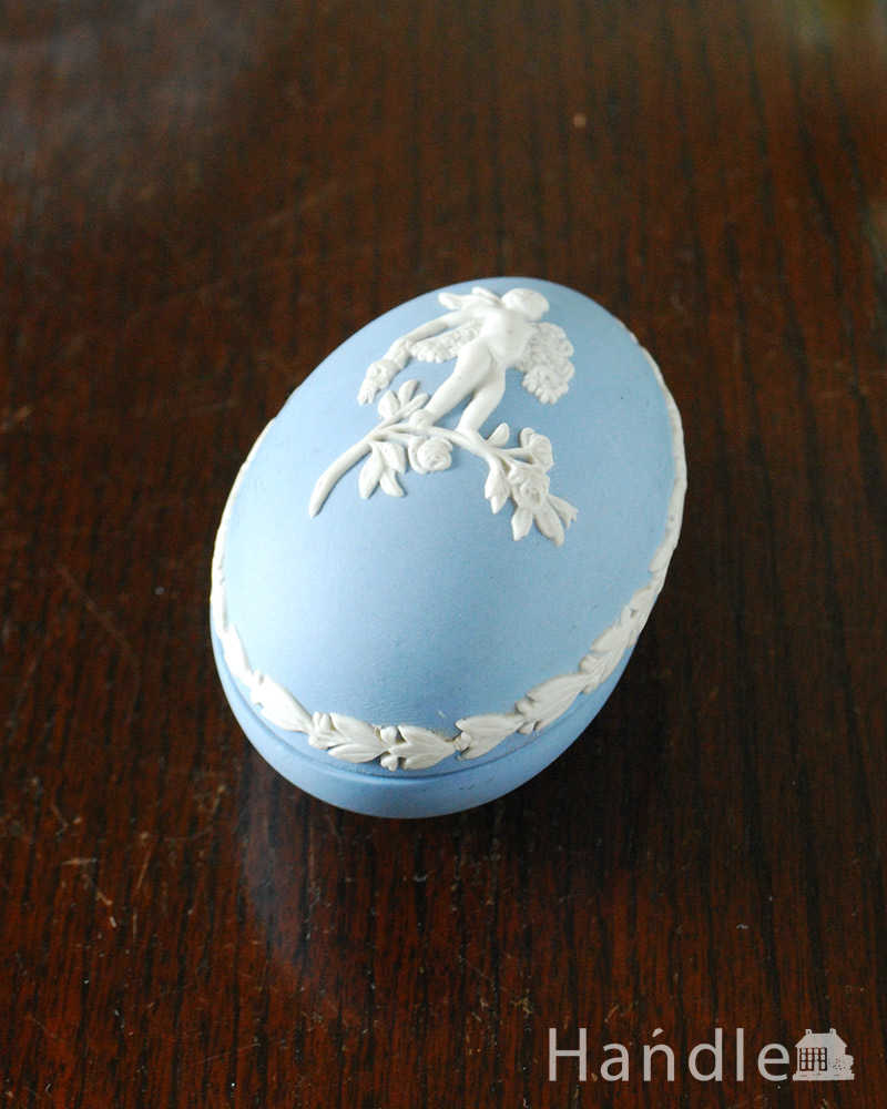 日本製国産◎ウェッジウッド 3色ジャスパー 可愛い小型卵形蓋物「花」◎極希少 ウェッジウッド