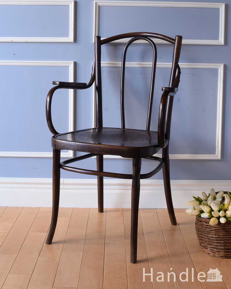 英国のかっこいい椅子、アーム付きのアンティークベントウッドチェア (k-1491-c)