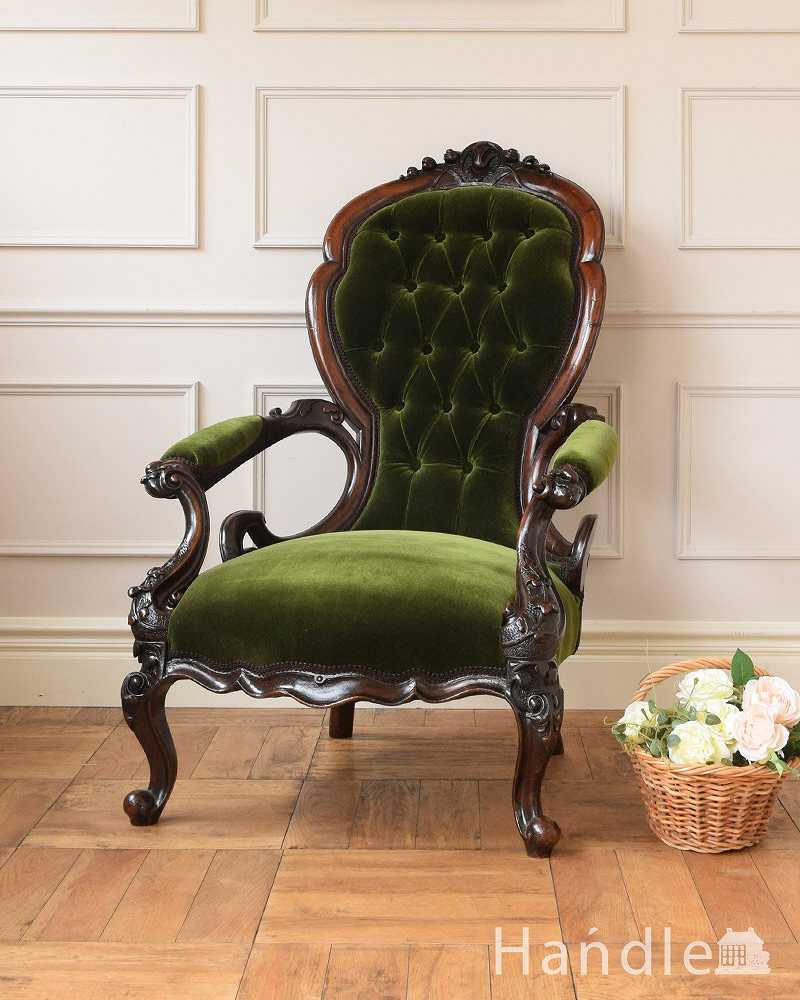 1890年代のアンティーク椅子、優雅な時間が過ごせるイギリスのイージーチェア（サロンチェア） (q-314-c)