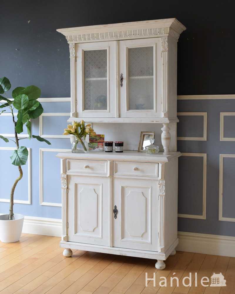 アンティークのフレンチ家具、ペイント仕上げのカップボード（食器棚） (d-1348-f)