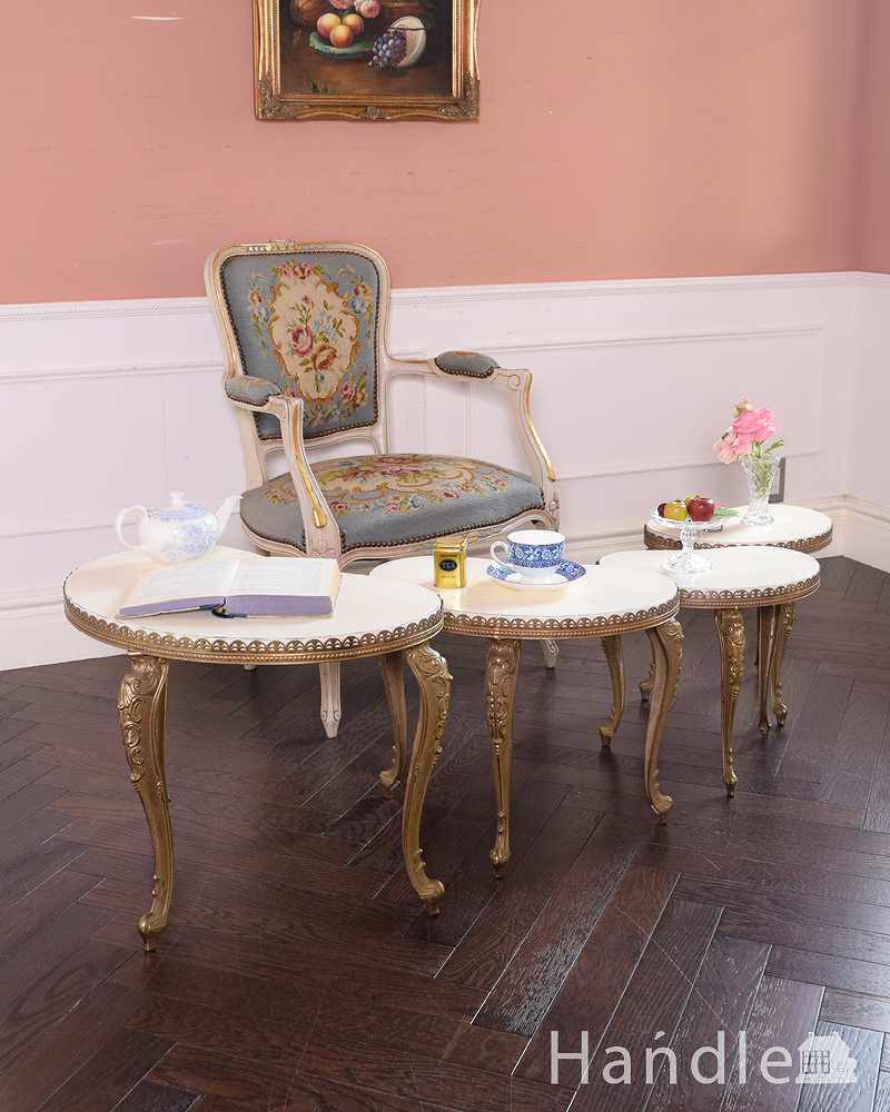 美しいアンティークのフレンチ家具、4台セットのキドニーネストテーブル (h-009-f)