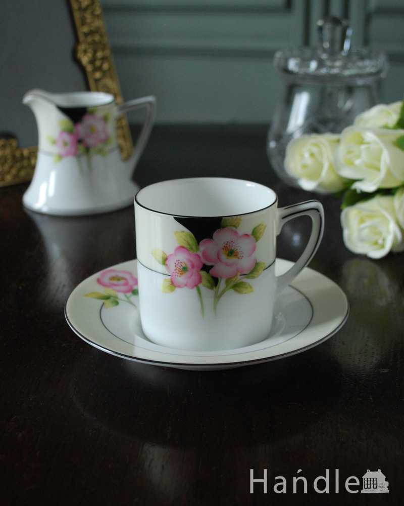 イギリスから戻ってきたアンティーク、ピンクのお花が可愛いマルキ印のオールドノリタケのカップ＆ソーサー (m-2937-z)