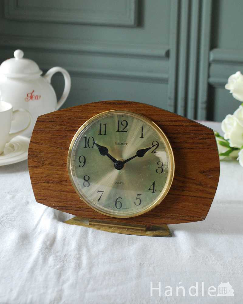 イギリスから届いた木製のオシャレなメタメック社のアンティーク置き時計 (k-3135-z)