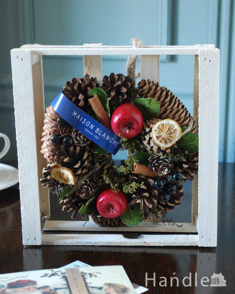 そのまま飾れちゃう木箱付き、ナチュラルで可愛いクリスマスのリースS(cm-143)｜インテリア雑貨
