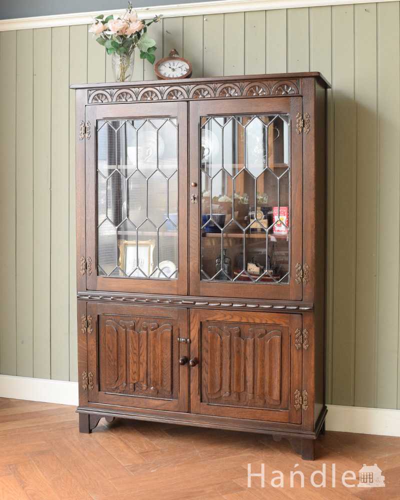 ケイム材のガラス戸が美しいブックケース（本棚）、英国輸入のアンティーク家具 (q-1622-f)