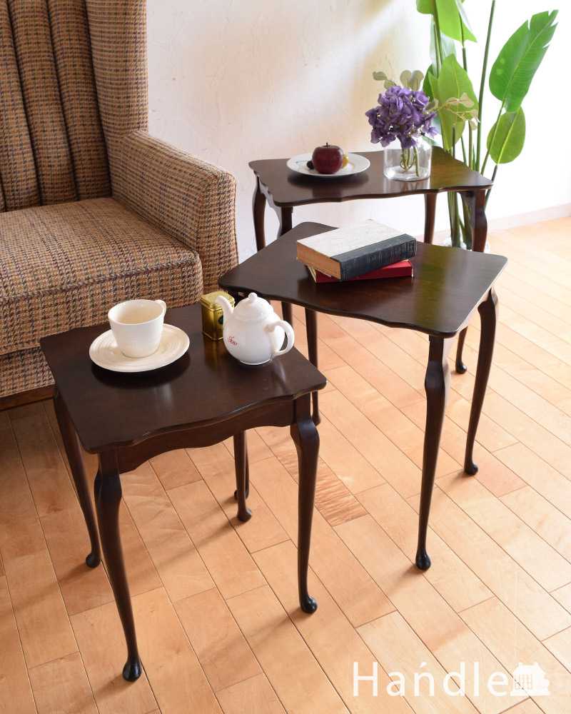 優雅な英国のアンティーク家具、３つセットのコーヒーテーブル（ネストテーブル） (k-2191-f)