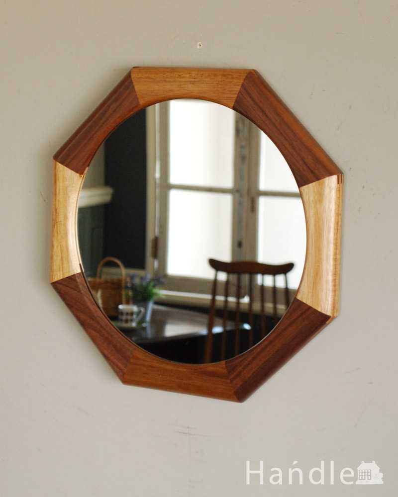 北欧スタイルのお洒落な天然木のウォールミラー（壁掛け鏡）ミックス (n8-057)