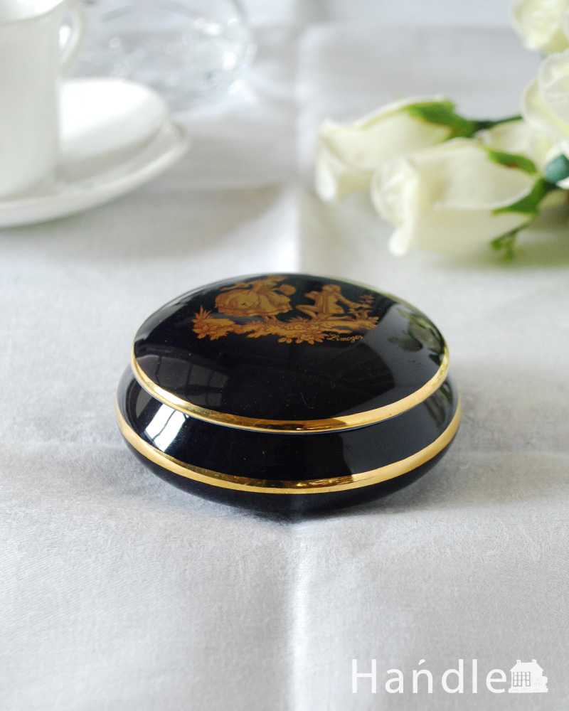 フランスリモージュ（Limoges）美しい濃いブルー×金彩のジュエリーケース (h-836-z)
