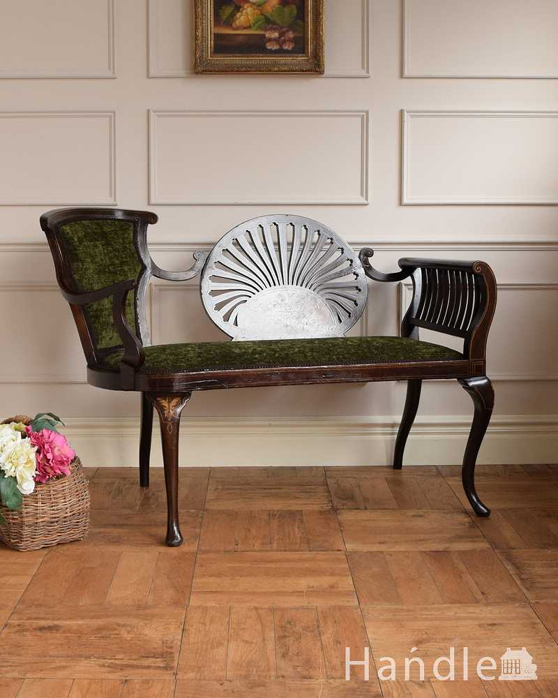 象嵌も装飾も施された究極に美しいイギリスアンティークの椅子（セティ） (q-326-c)