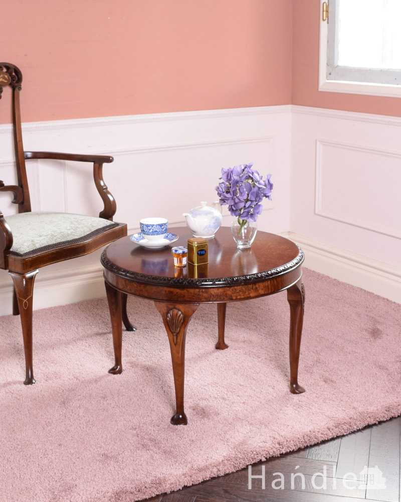 アンティークコーヒーテーブル、木目が美しいイギリスの家具 (q-1667-f)