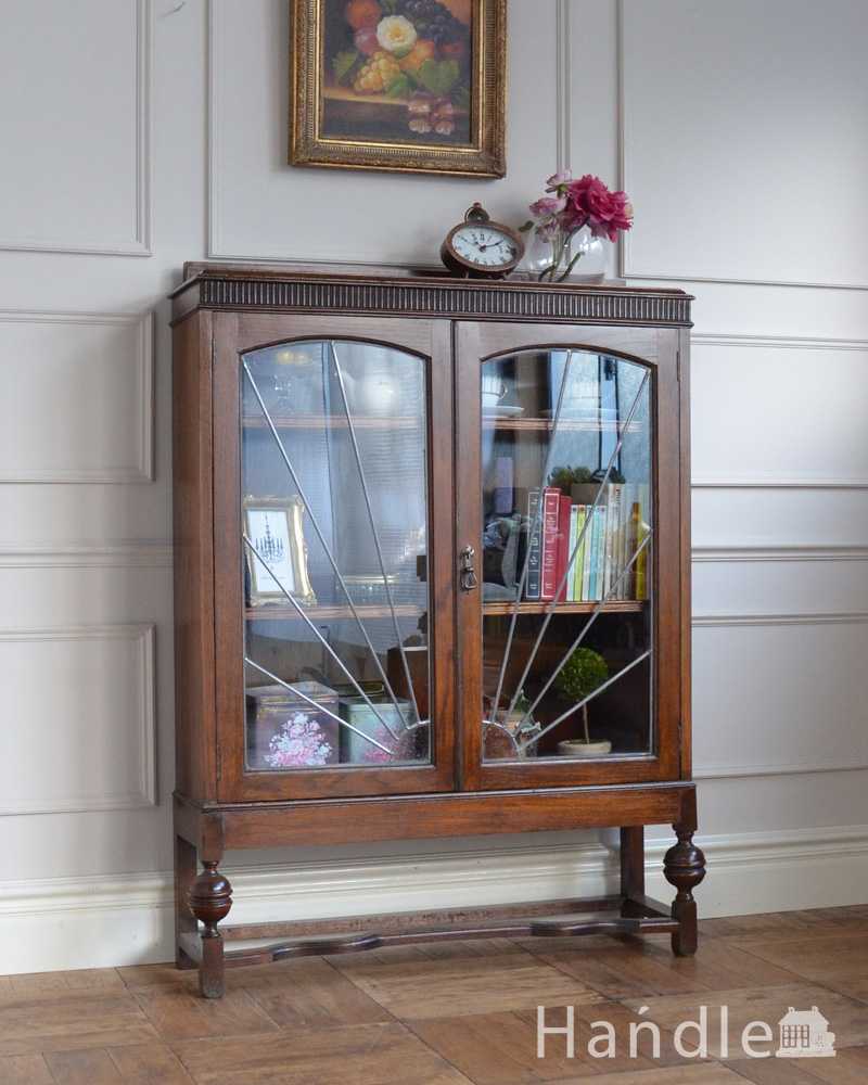 英国のアンティーク家具、ケイム材でデザインされた美しいガラス扉のブックケース (q-1680-f)