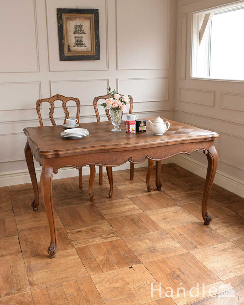 伸張式のフランスアンティーク家具、サイズが変えられるドローリーフテーブル (j-2455-f)