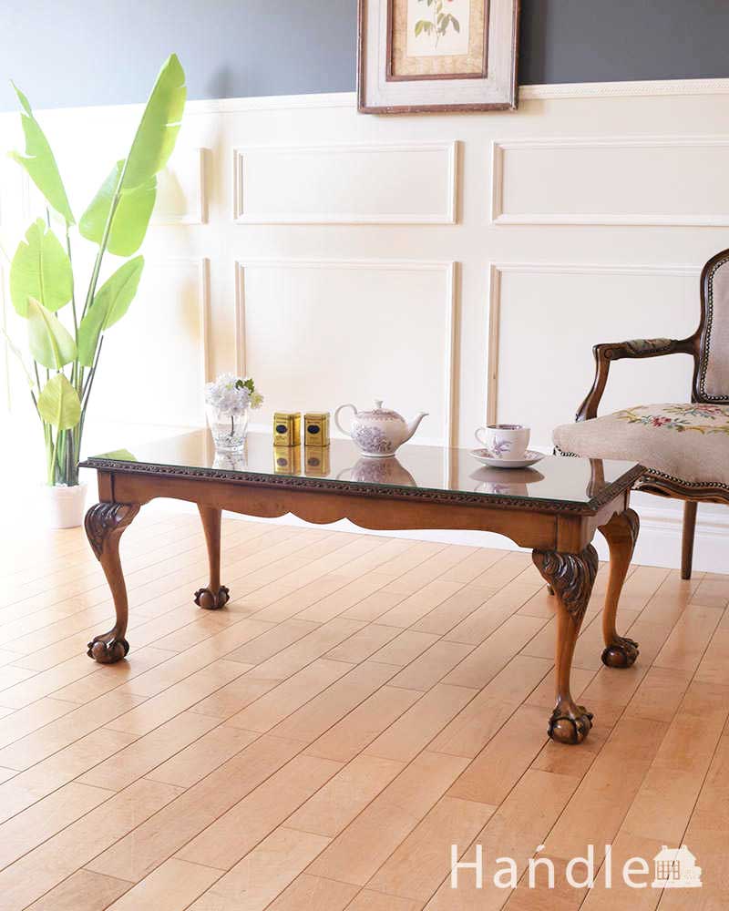 クロウ＆ボールの脚を持つコーヒーテーブル、英国のアンティーク家具 (k-2358-f)