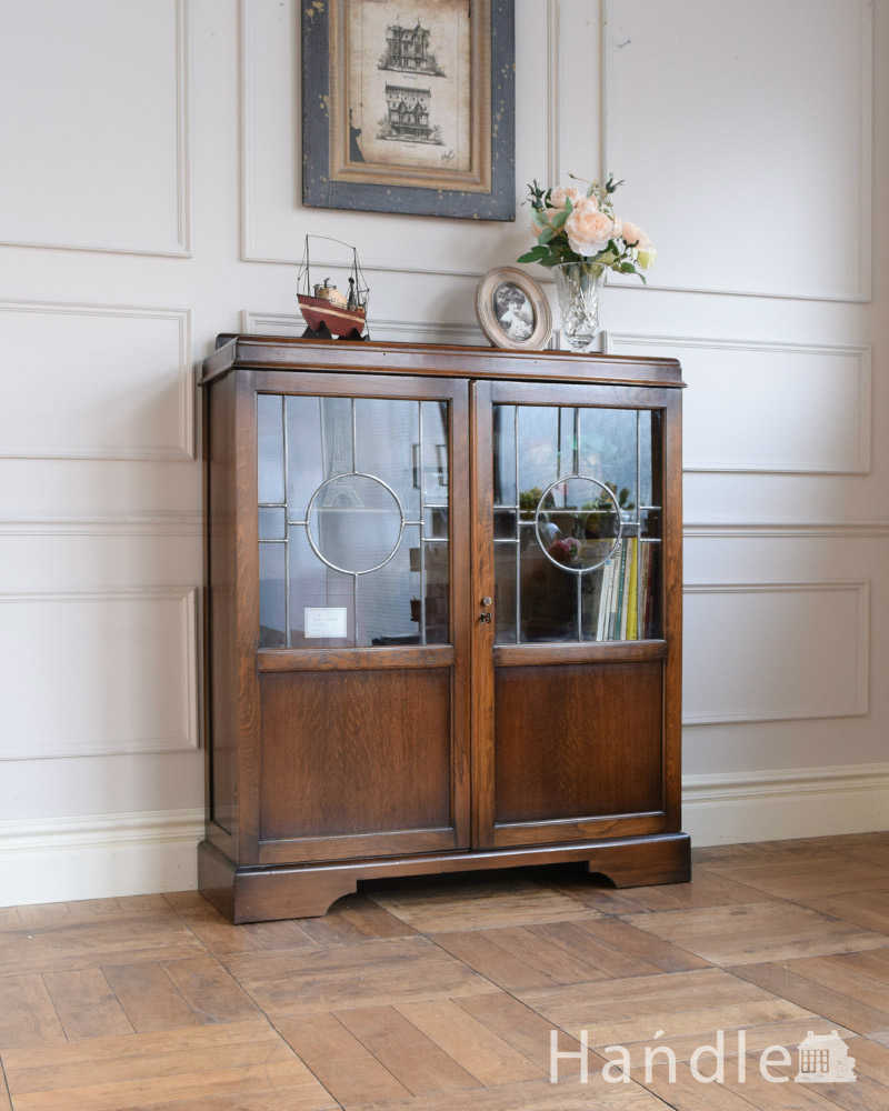 英国スタイルのアンティーク家具、美しいステンドグラスの扉のブックケース (q-1760-f)