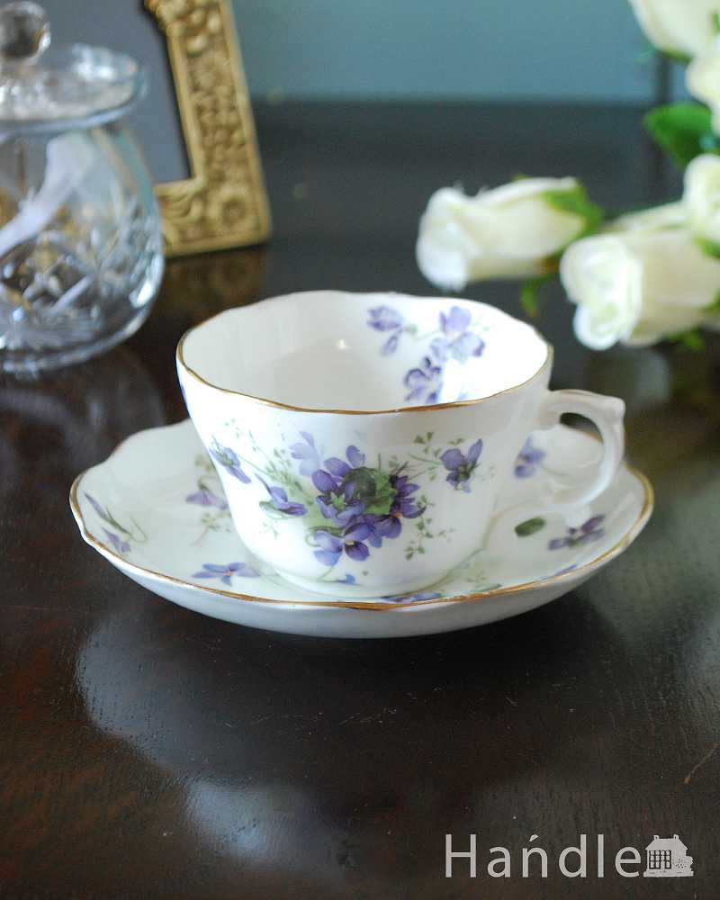 ハマースレイ窯のすみれ柄のアンティークカップ＆ソーサー（Victorian Violet ） (m-3219-z)