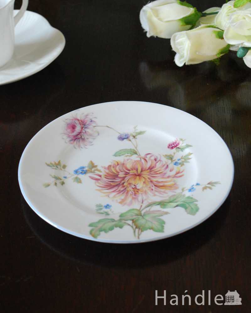 ピンクのお花が美しいシェリー窯のアンティークプレート (m-3257-z)