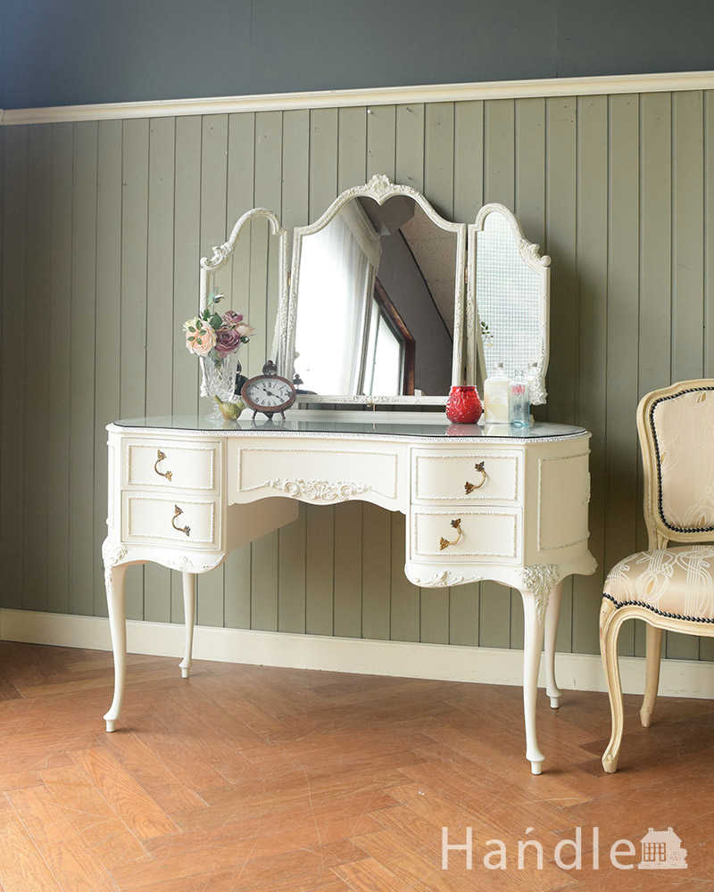 憧れの可愛いドレッシングテーブル 鏡台 アンティークのフレンチインテリア Q 15 F アンティーク家具