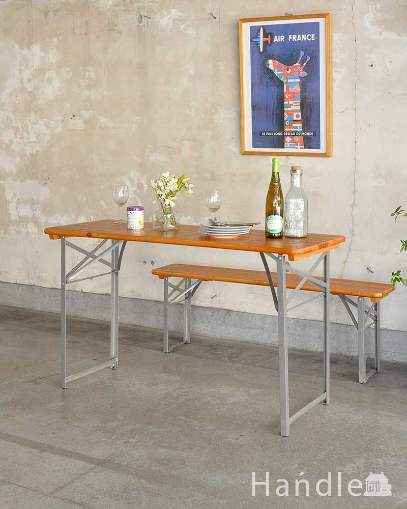折り畳みができるモミの木のアンティーク風ガーデンテーブル（ビアテーブル） (y-319-f)