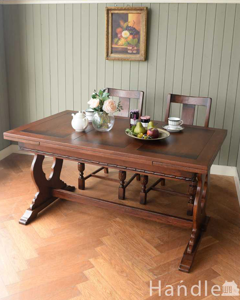 アンティーク家具屋が選んだ、重厚なアンティーク風のドローリーフテーブル(y-331-f)｜アンティーク風