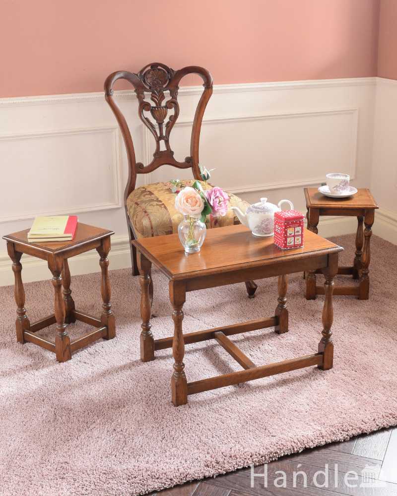 アンティークの英国家具、色々な場所で使えて便利なネストテーブル（コーヒーテーブル） (q-1846-f)
