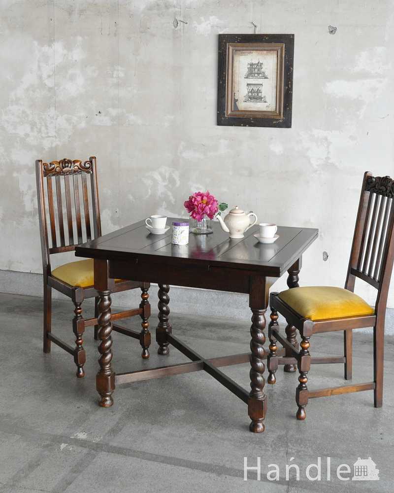 英国輸入のアンティーク家具、サイズが変えられる便利なドローリーフテーブル（ダイニングテーブル） (k-1706-f)