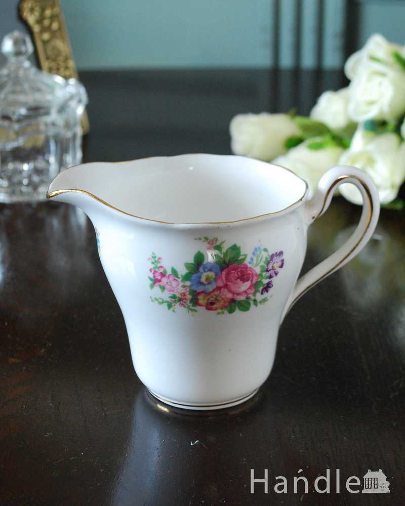 お花のブーケが華やかなアンティーク雑貨、Colclough （コルクラフ）のミルクポット (m-3387-z)