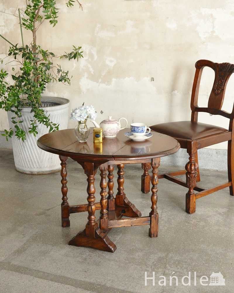 英国のアンティーク家具、珍しいコンパクトなサイズのゲートレッグテーブル（伸張式テーブル）  (q-1902-f)