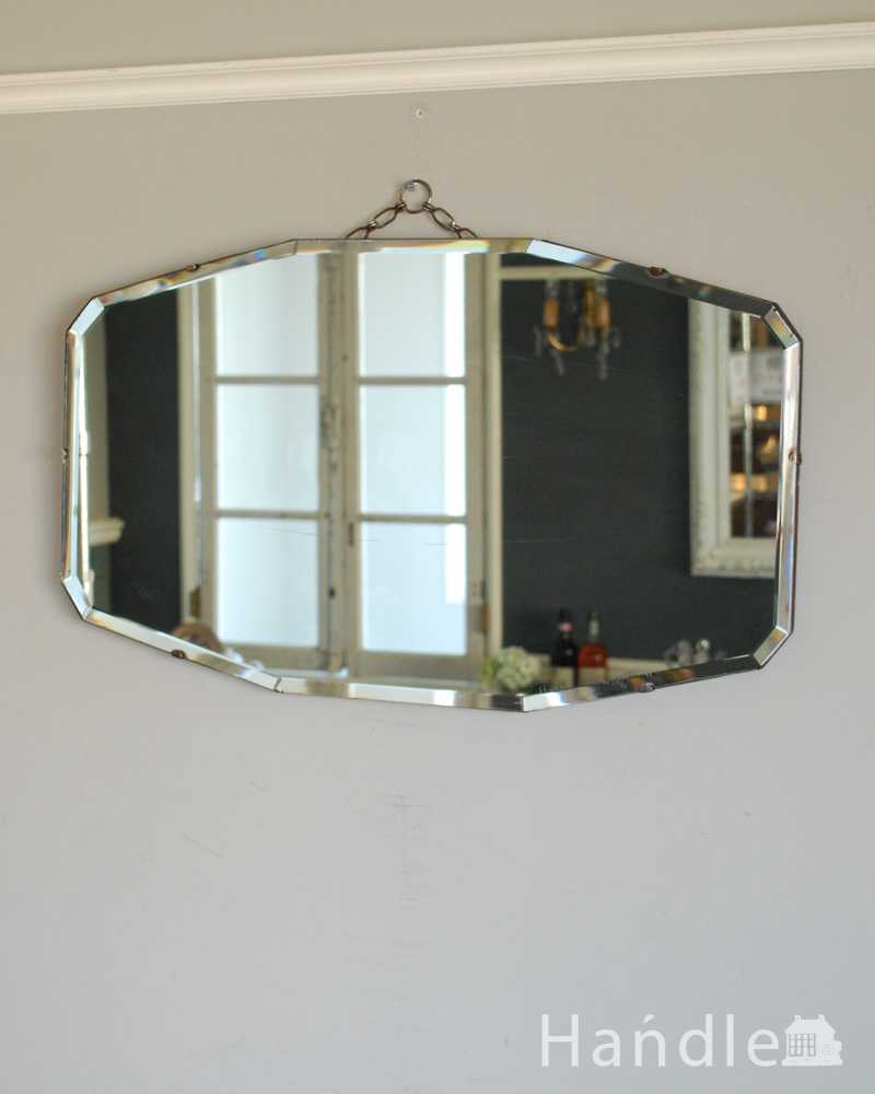 縁どりがキラッと輝く英国の壁掛け鏡、アンティークカッティングミラー (k-3756-z)