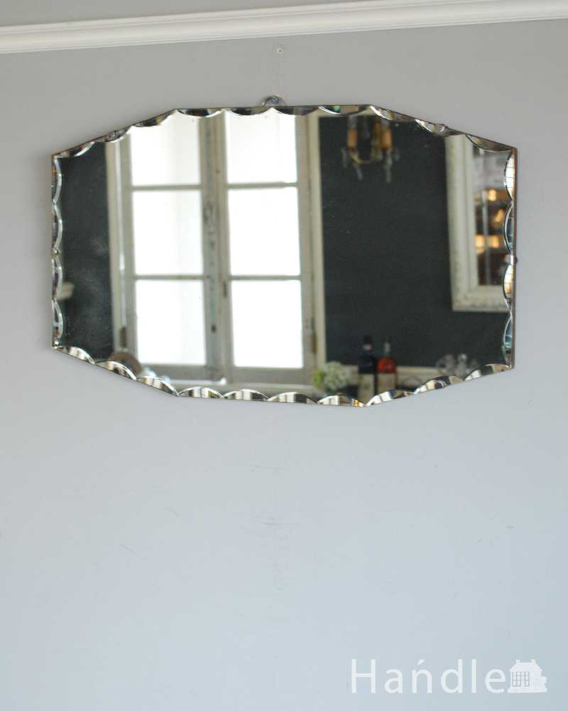 イギリスの壁掛け鏡、アンティークカッティングミラー  (k-3504-z)