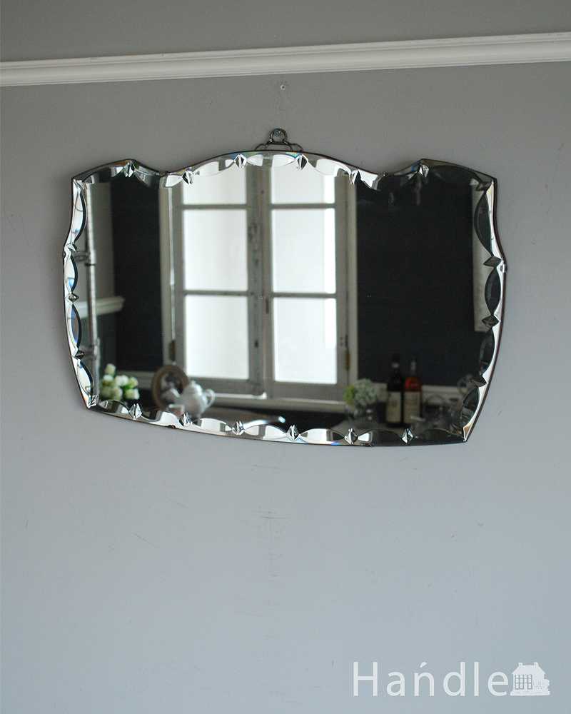 アンティークのおしゃれな壁掛け鏡、イギリスのカッティングミラー (k-3665-z)