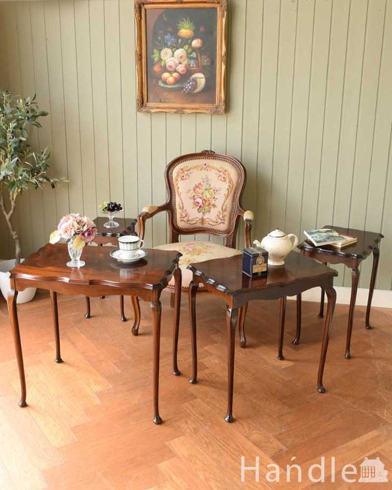 英国のシックなアンティーク家具、4台セットの美しいネストテーブル　 (q-1921-f)