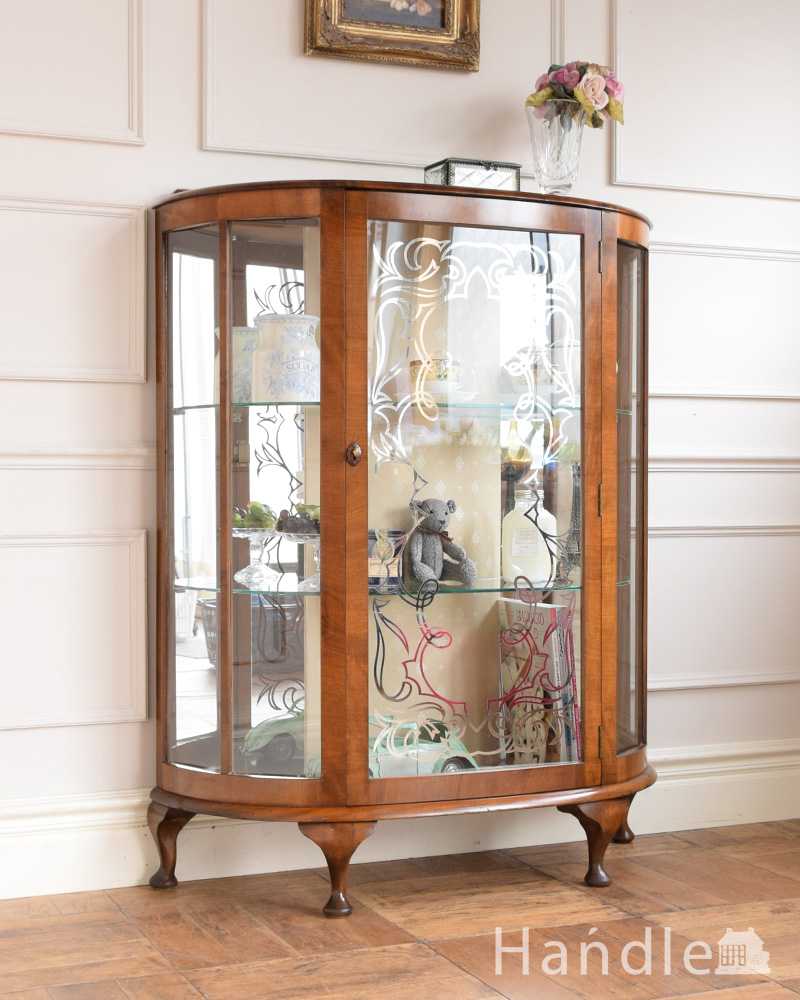 英国のクラシックなアンティーク家具、ミラーがキラキラ輝くガラスキャビネット（飾り棚） (q-1936-f)