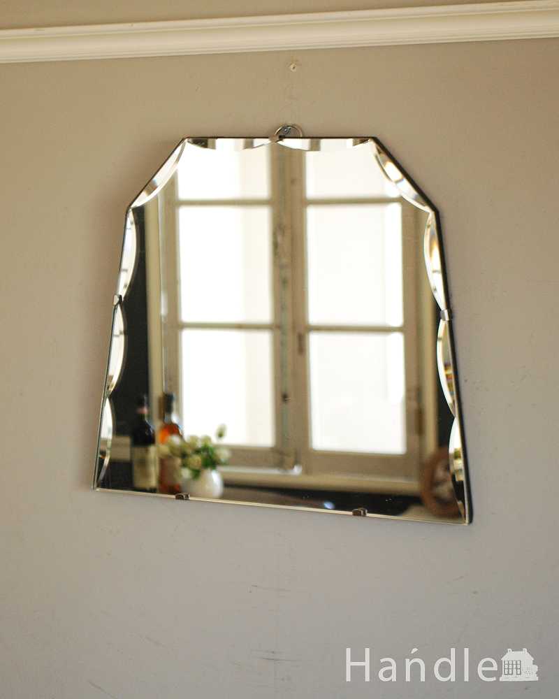 とっても可愛い小さなイギリスの壁掛け鏡、アンティークカッティングミラー (k-3503-z)