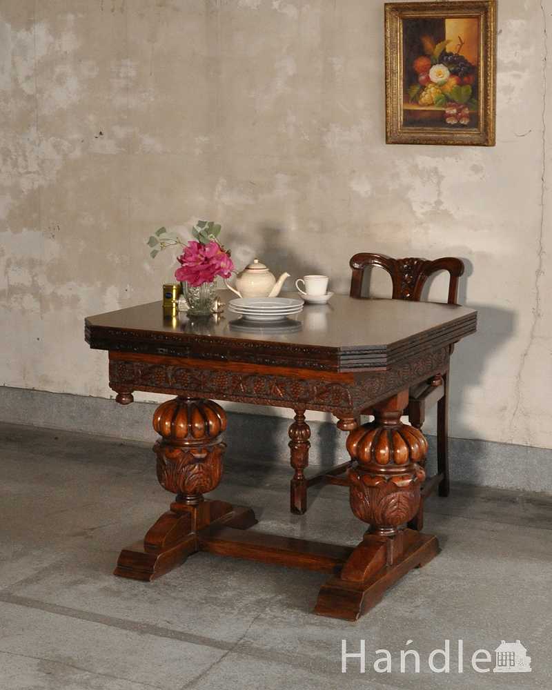 驚くほど美しいバルボスレッグが美しい伸長式のアンティーク家具のドローリーフテーブル (q-1966-f)