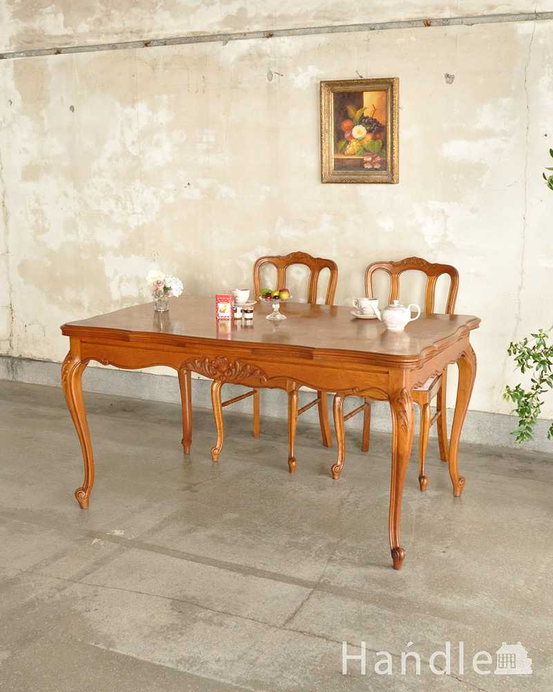 フランス輸入の美しいドローリーフテーブル、パーケットリーの伸張式ダイニングテーブル (j-2555-f)