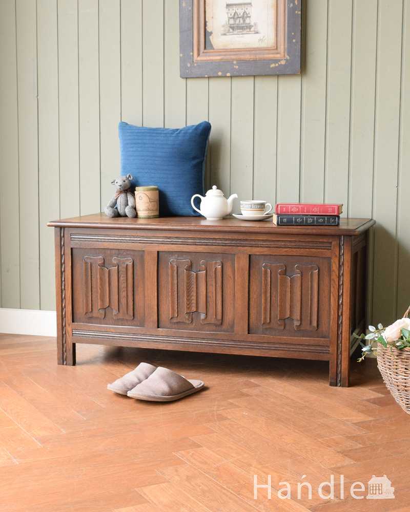 イギリスのアンティーク家具、ベンチとしても使える便利なコファ（ブランケットボックス） (j-2566-f)