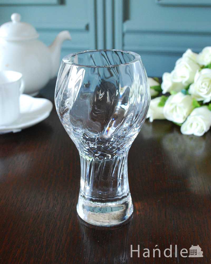 透明感の美しいプレスドグラス、アンティークのフラワーベース(花器)  (pg-6266)