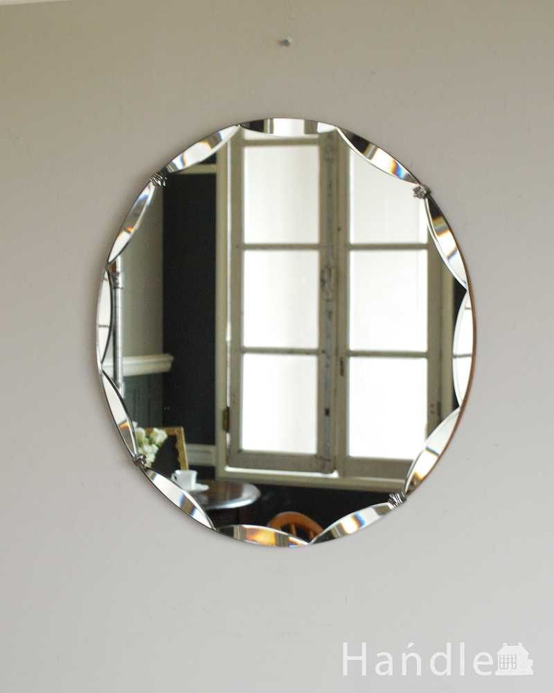 丸い形のイギリスのアンティークの壁掛け鏡、アンティークカッティングミラー (k-3924-z)