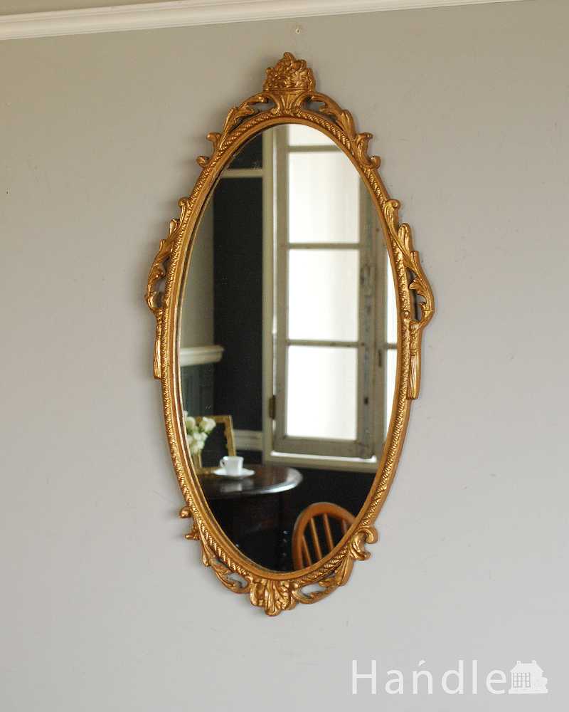 英国の美しいアンティークウォールミラー 、フラワーバスケットが美しい壁掛け鏡
