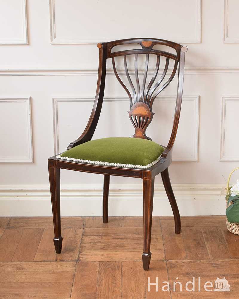 象嵌が入った貴重なアンティークの椅子、高級感漂うインレイドチェア　 (k-1621-c)