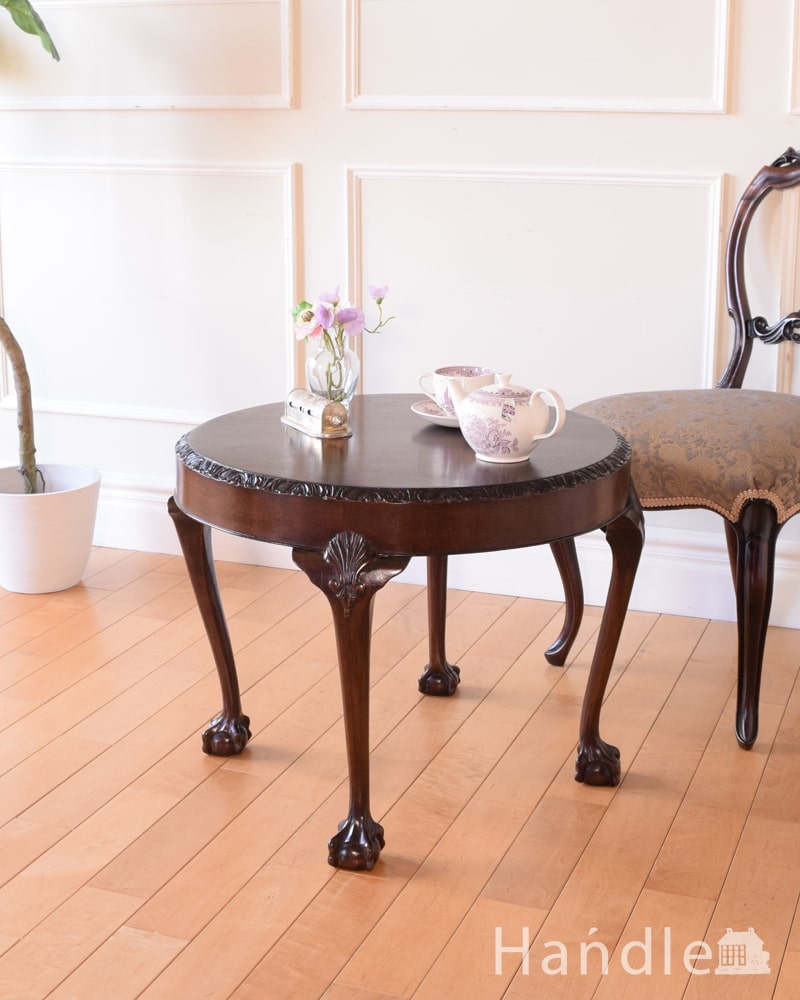 英国のアンティーク家具、クロウ＆ボウル脚のカッコいいコーヒーテーブル (k-2664-f)