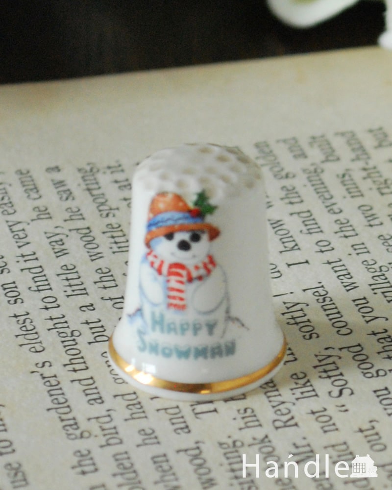 イギリスで見つけた雪だるまのアンティークシンブル（ Happy snowman） (k-4092-z)