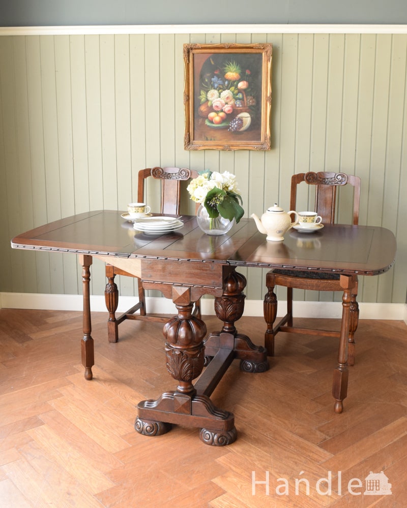 英国アンティーク家具、重厚なバルボスレッグが美しいアンティークゲートレッグテーブル (q-2101-f)