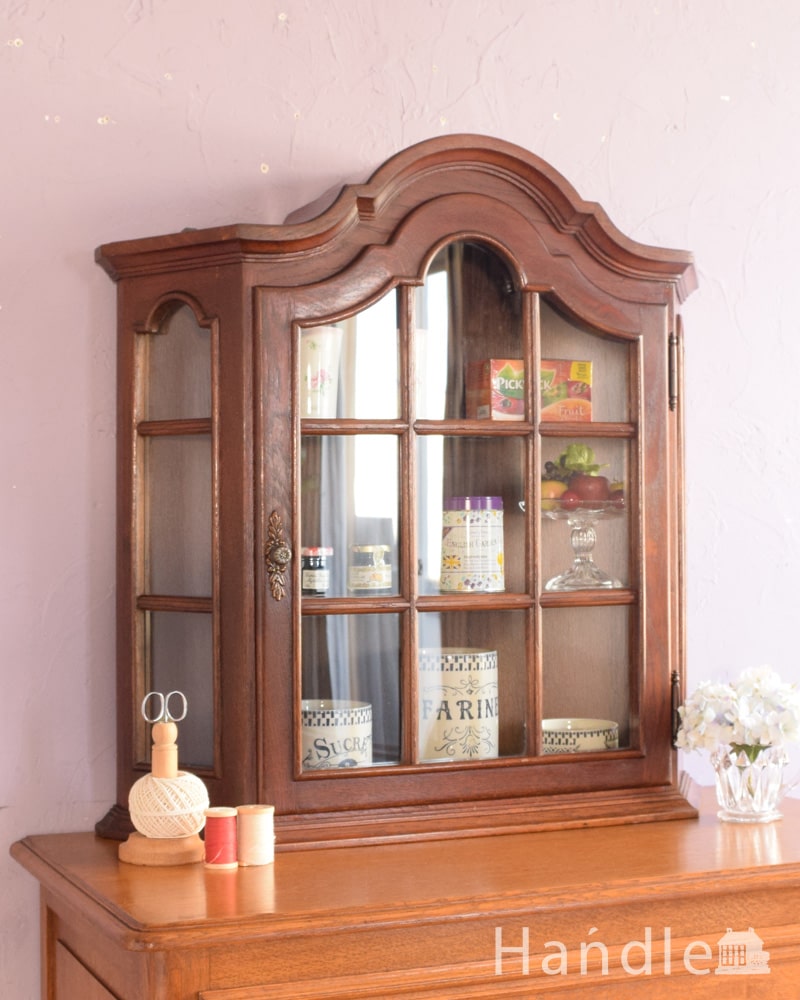 小さなアンティークの家具、フランスから届いたガラス扉のウォールキャビネット (j-2687-f)